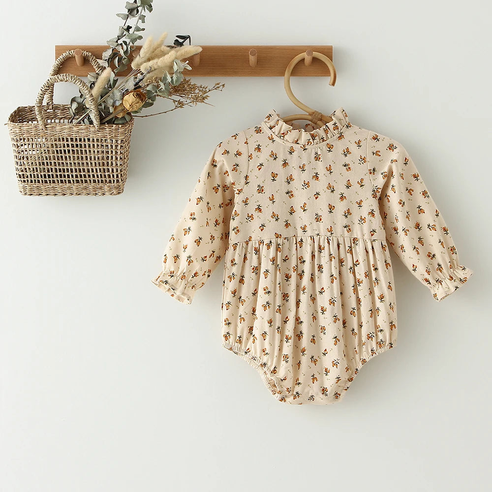 Floral Linen Baby Girl Romper