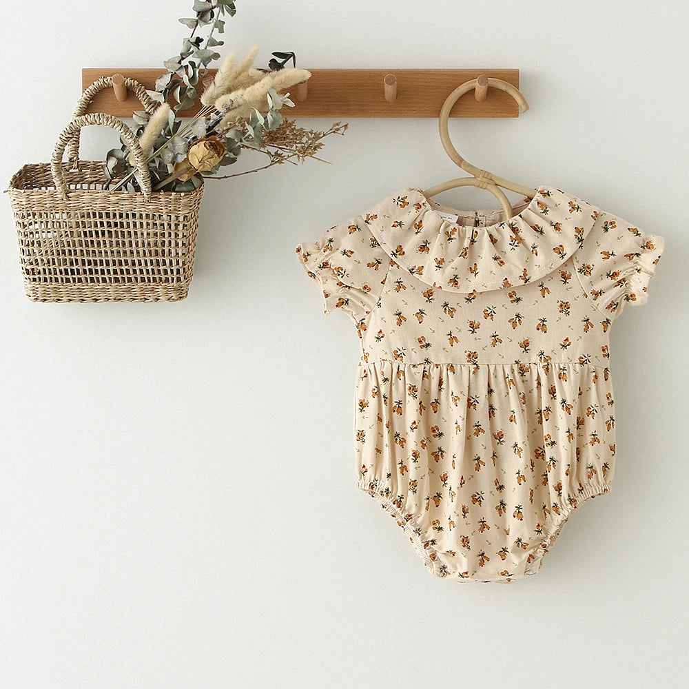 Floral Linen Baby Girl Romper