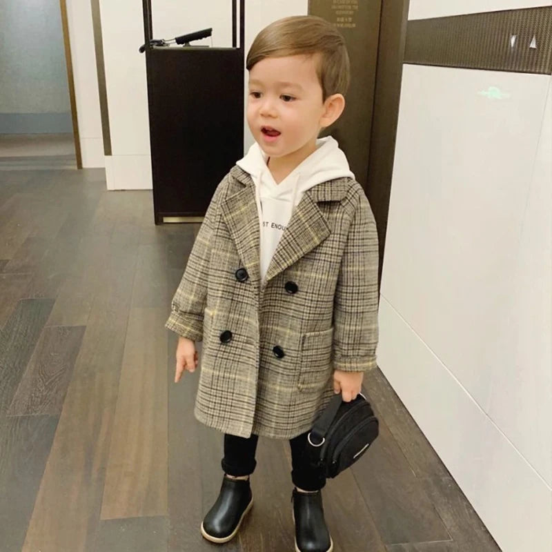 Grid Pattern Baby Boy Coat