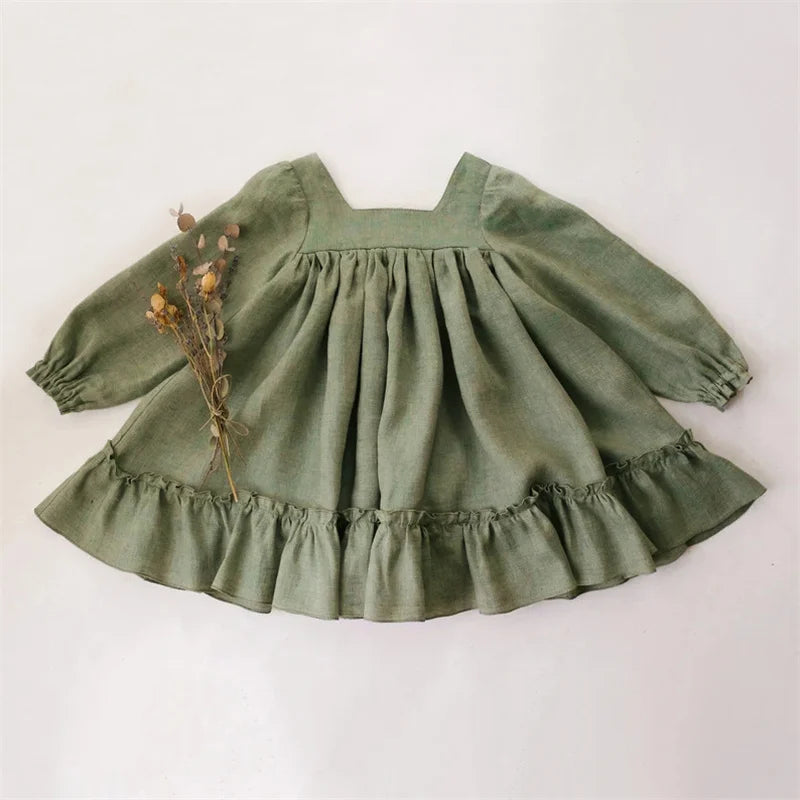 Ruffled Cotton Linen Baby Dress