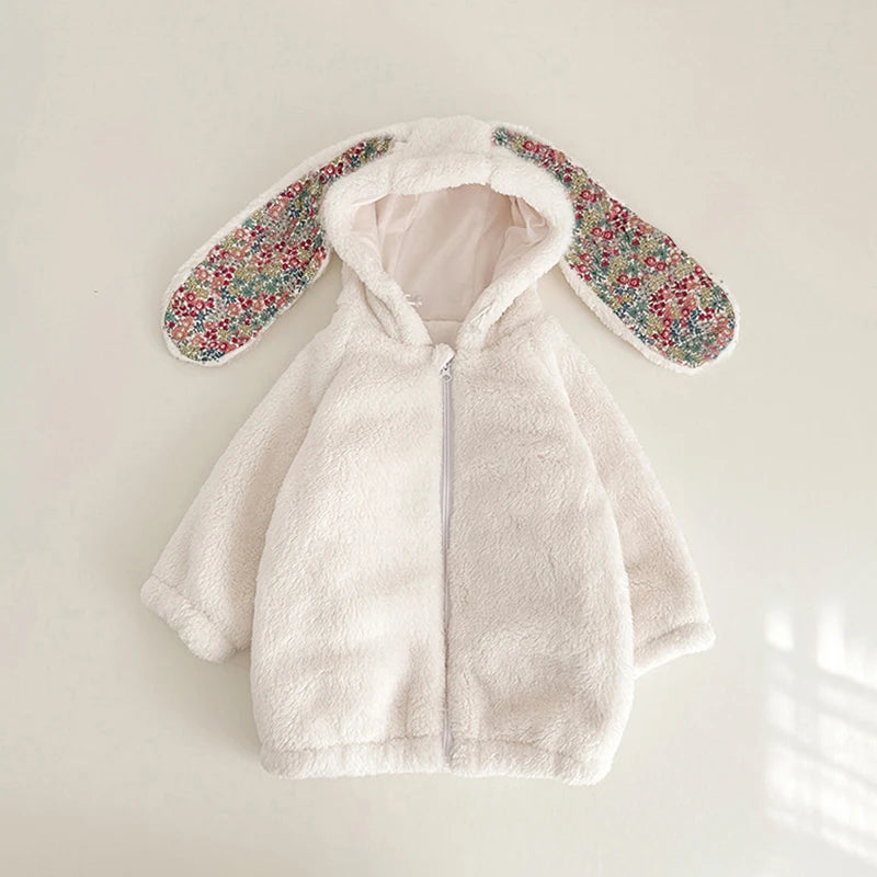Plush Rabbit Baby Romper with Hood