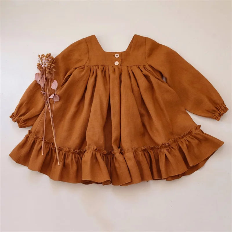 Ruffled Cotton Linen Baby Dress