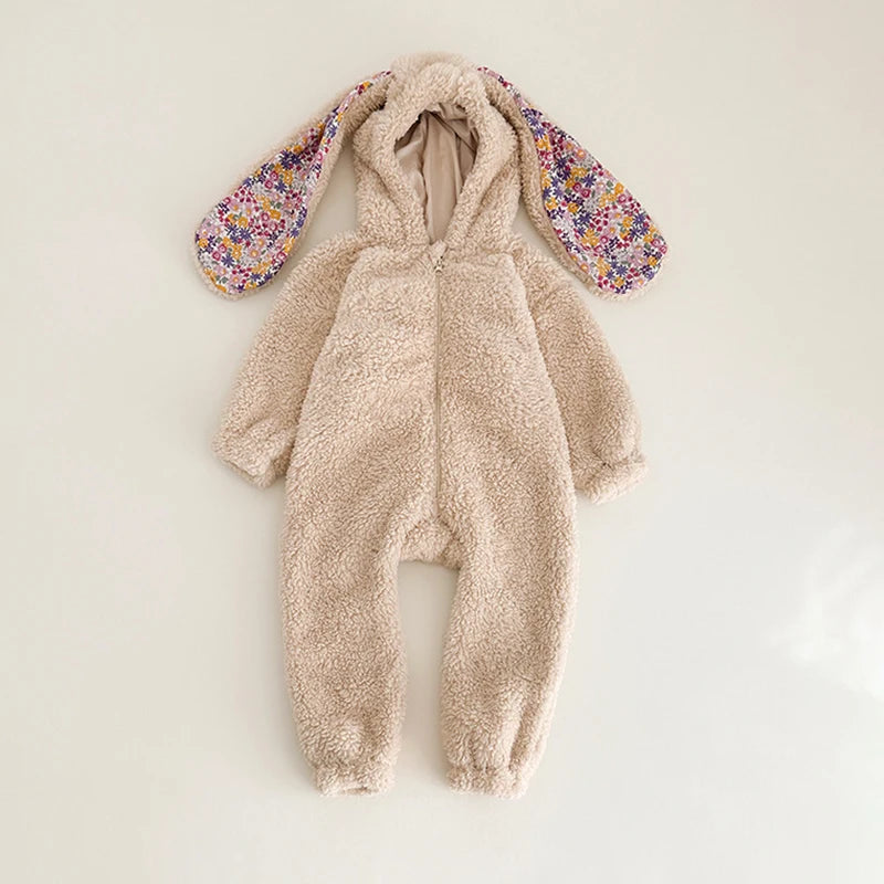 Plush Rabbit Baby Romper with Hood