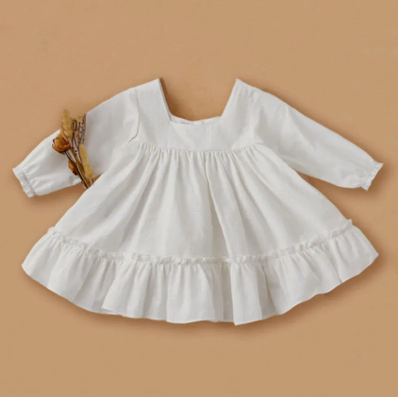 Ruffled Cotton Linen Baby Dress