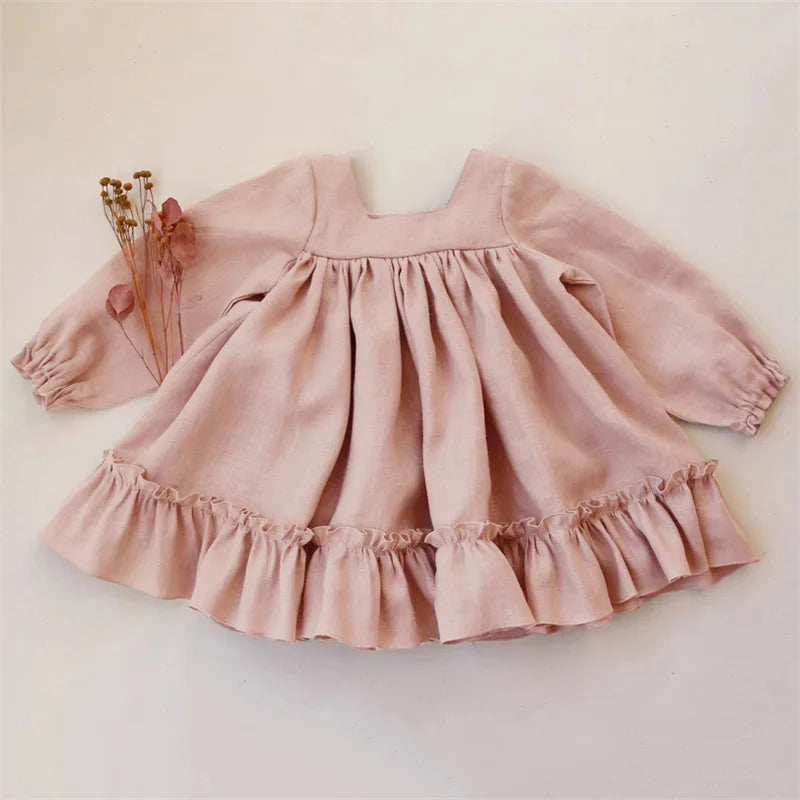 Ruffled Cotton Linen Baby Dress