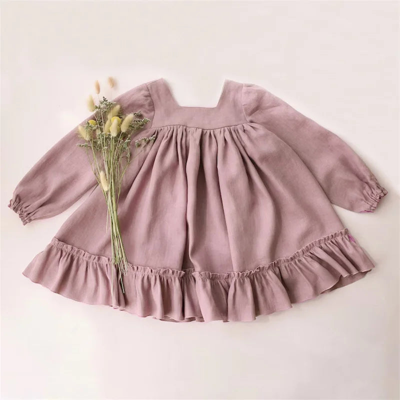 Ruffled Cotton Linen Baby Dress