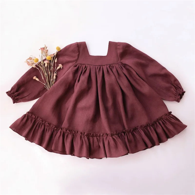 Ruffled Cotton Linen Baby Dress