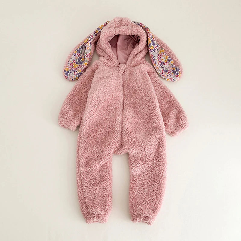 Plush Rabbit Baby Romper with Hood