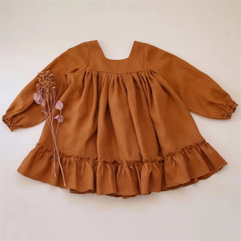 Ruffled Cotton Linen Baby Dress